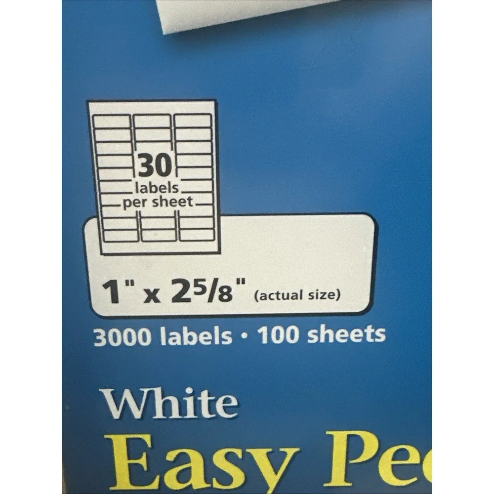 Avery Easy Peel Mailing Address Labels Laser 1 x 2 5/8 White 3000/Box 5160